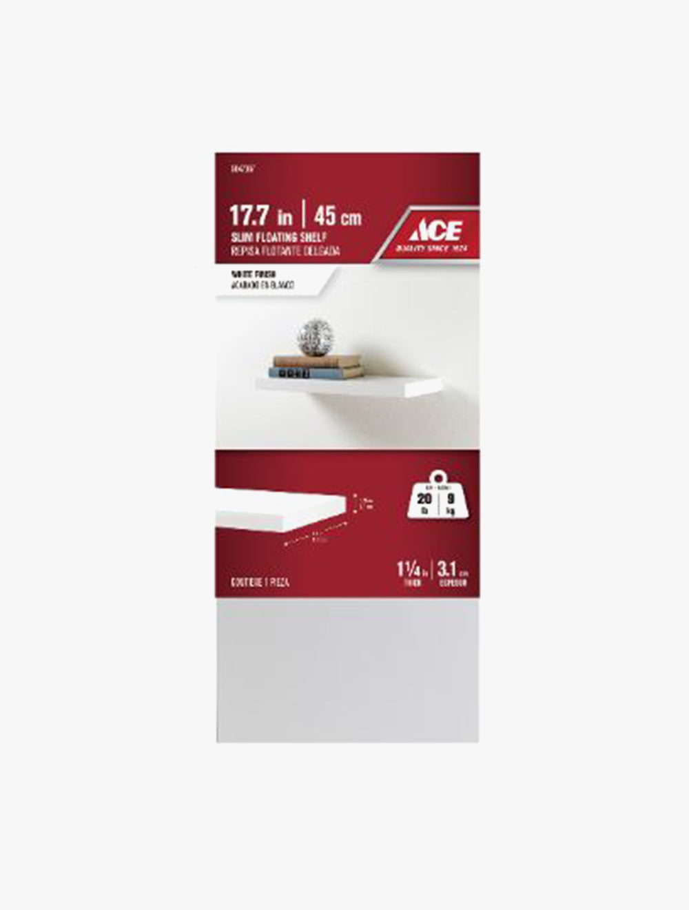 ACE FLOAT SHELF WHITE 45.08X19.56X3.18CM
