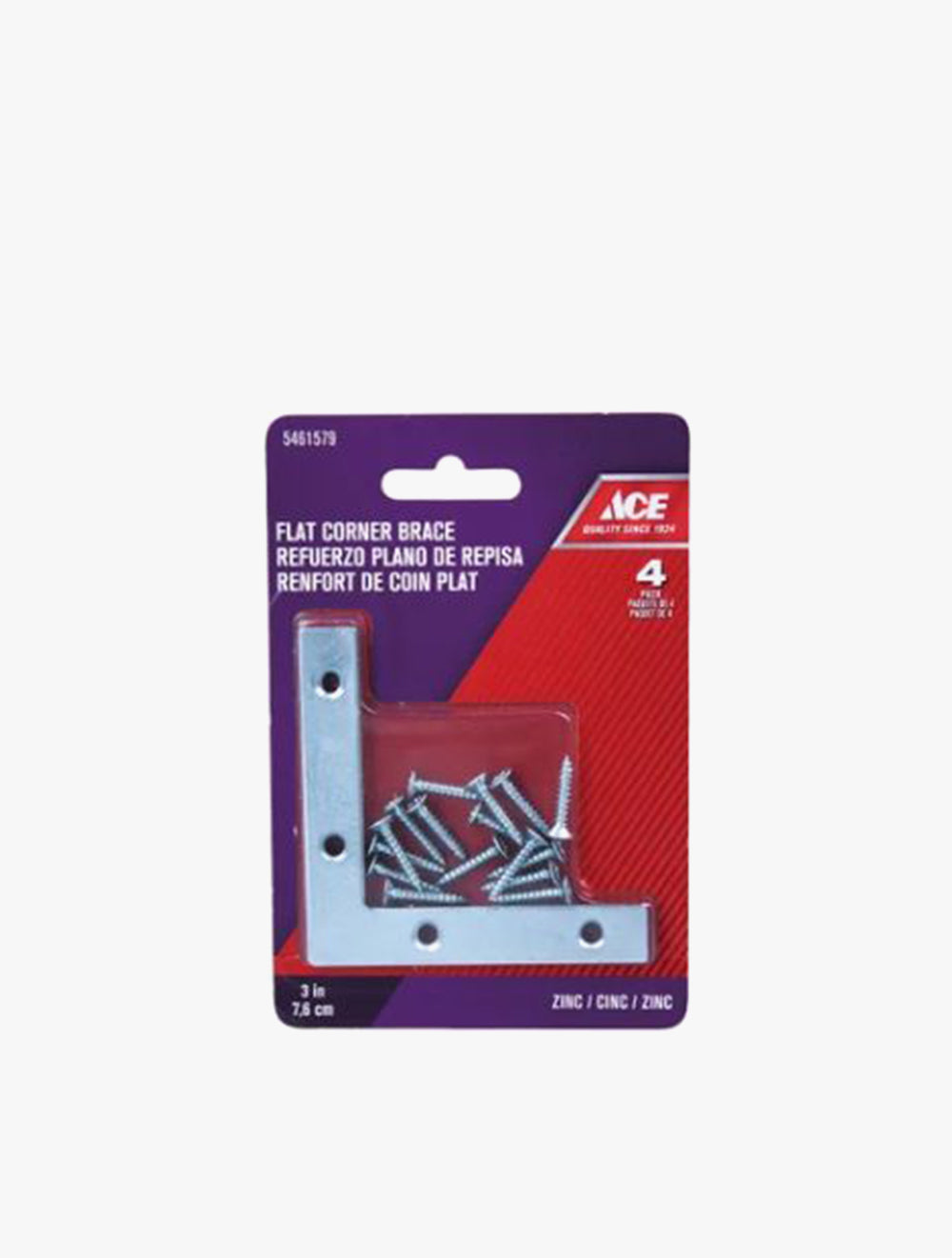 ACE FLT CORNER BRACE ZINC 7.62X1.27CM 4S
