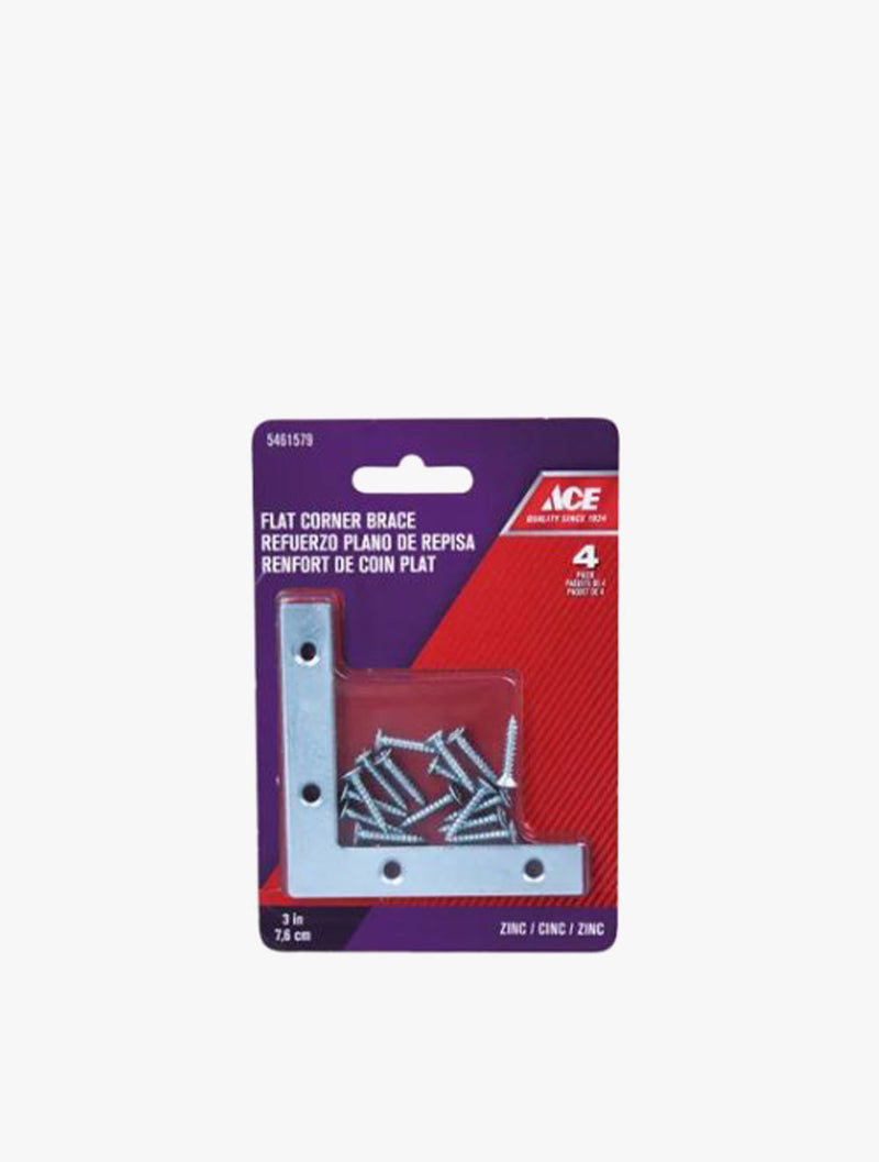 ACE FLT CORNER BRACE ZINC 7.62X1.27CM 4S