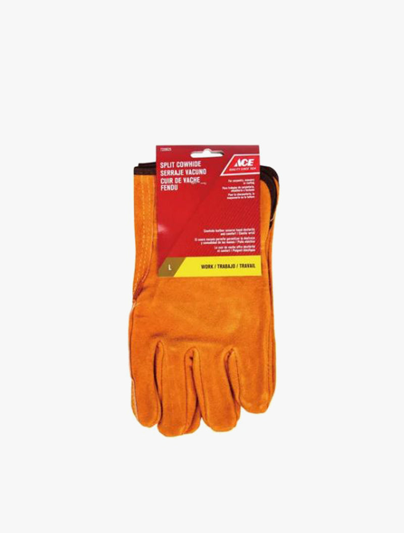 ACE SPLIT COWHIDE GLOVES W/ELSTC WRIST L
