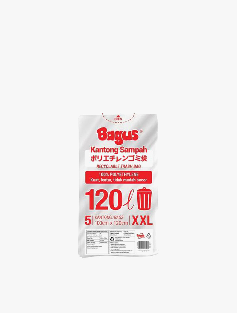 BAGUS TRASHBAG ASSORTD 120L(100X120CM)5S