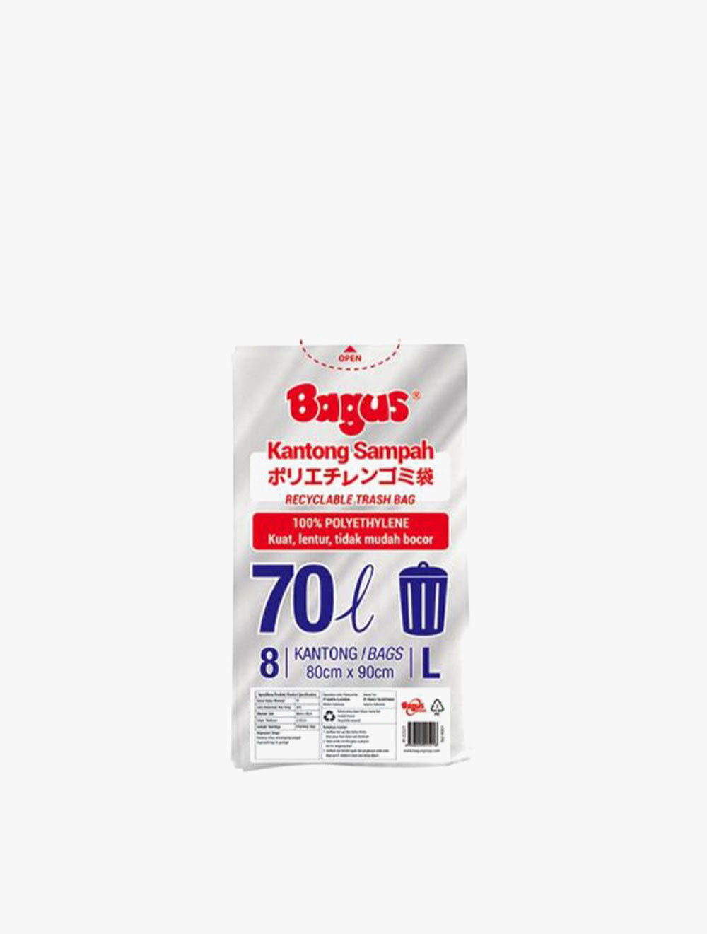 BAGUS TRASHBAG ASSORTED 70L(80X90CM) 8S
